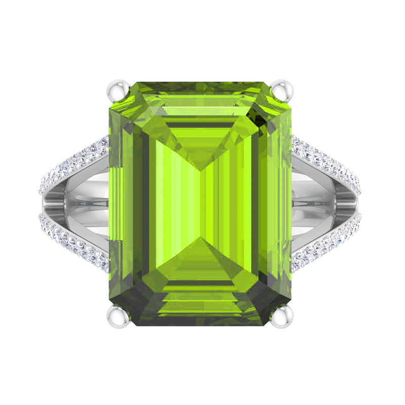 Martha Stewart 10 1/4ctw. Emerald Cut Peridot & Lab Grown Diamond Ring In Sterling Silver image number null
